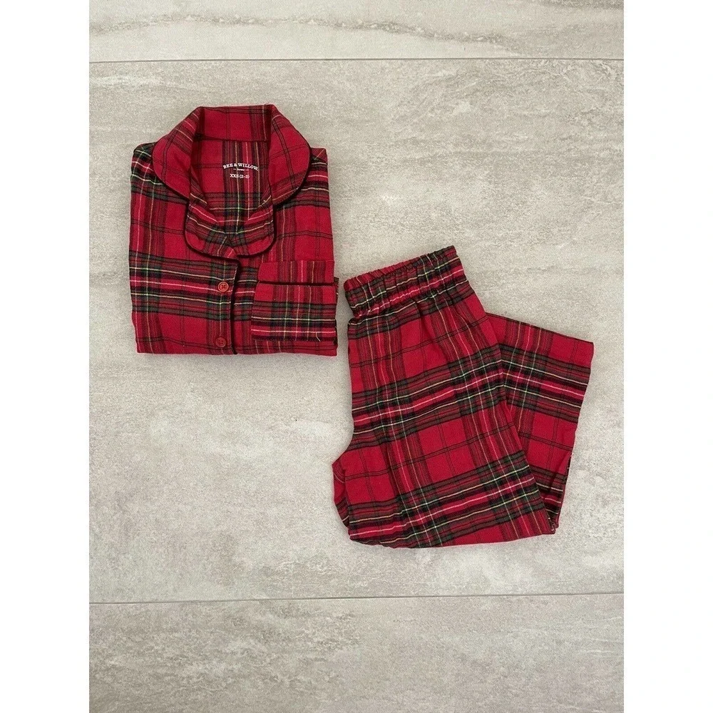 Christmas Kids Pajamas Red Tartan Plaid 2 Piece Set Classic XXS 2/3 Bee Willow